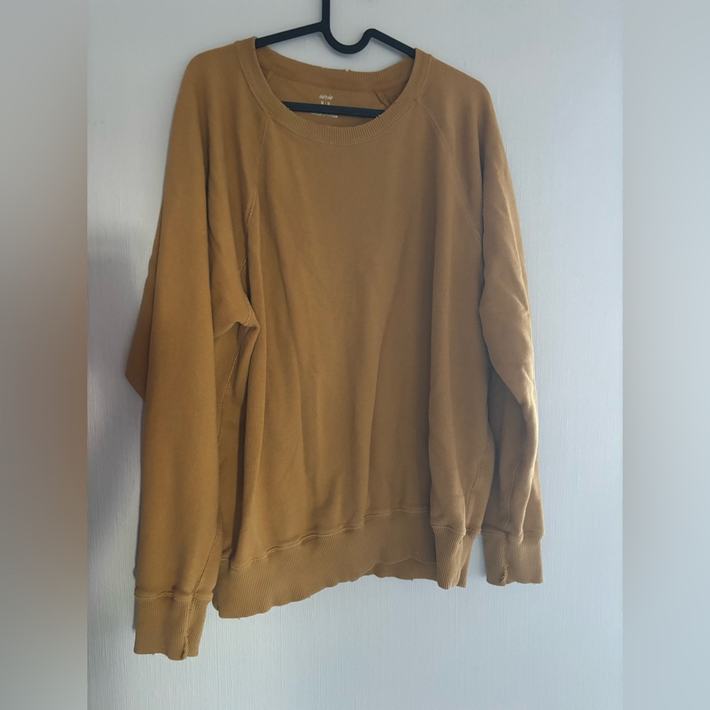 Aerie Sweater Womens Large Mustard Yellow Distressed Oversize Sweat Shirt